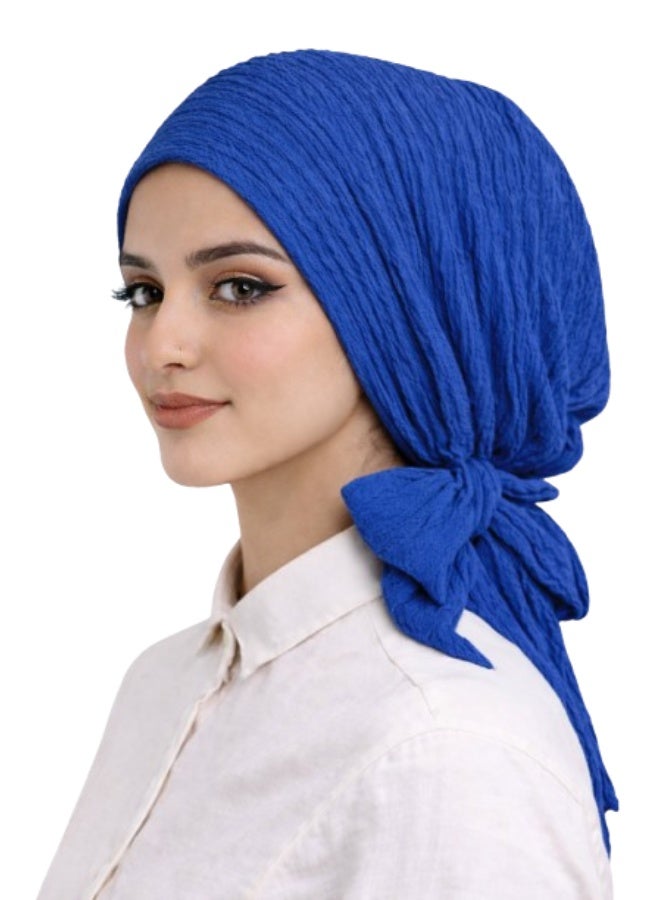 Women's Pleated Turban - Comfortable, Sweat-Wicking Fabric - Blue - Image 2